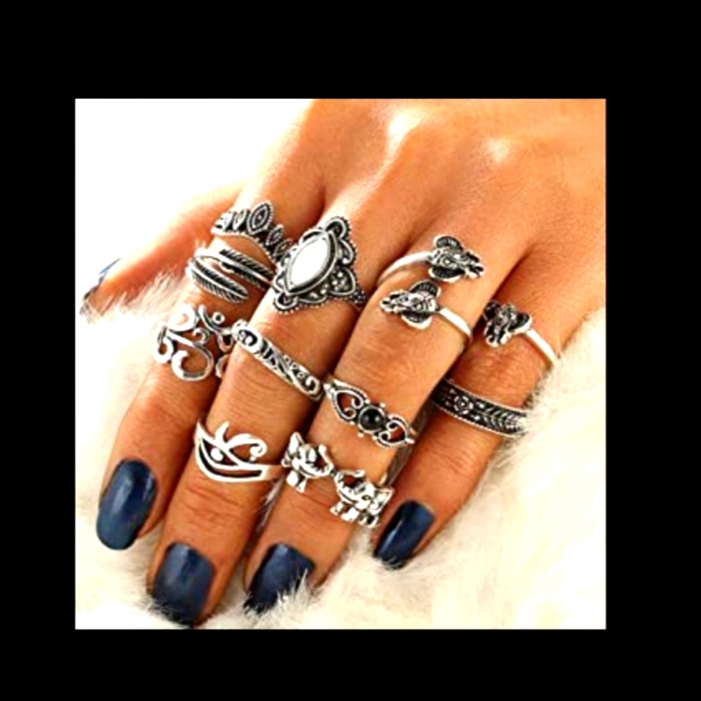 ✅ 12Pcs/Set Women Midi Finger Ring Set